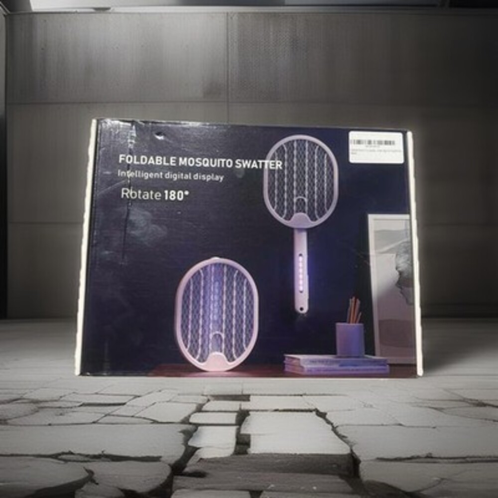 Foldable Electric Fly Swatter Bug Zapper Racket Rechargeable 180° Rotate Display